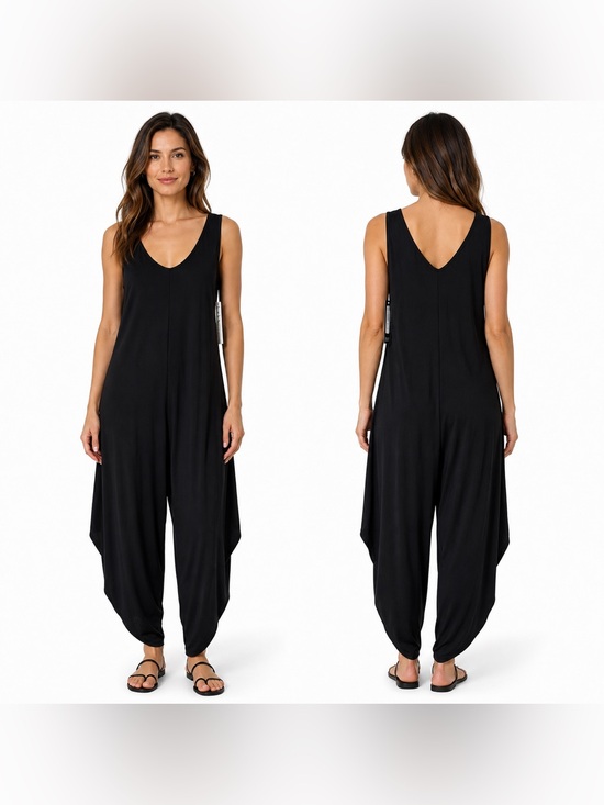 Nicole Miller Pants - Nicole Miller Black Sleeveless Harem Jumpsuit Relaxed Lounge One-Piece Romper